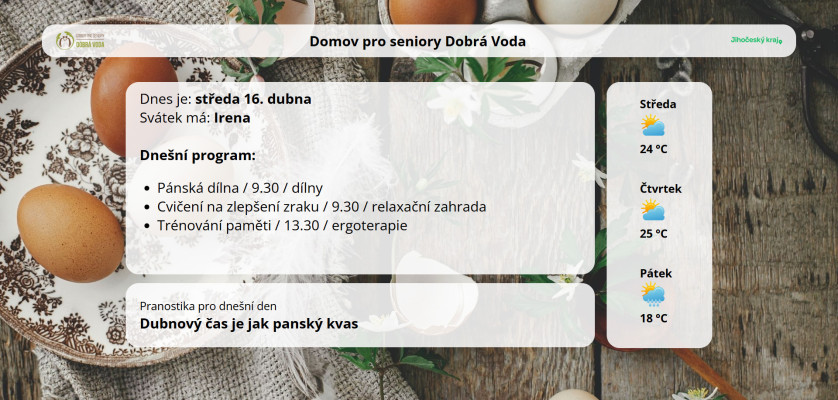 Informační obrazovka v přízemí u hlavního vchodu